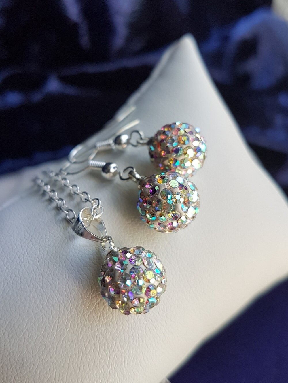 Swarovski Elements 925 Sterling Silver Aurora Borealis Disco Ball Necklace NEW - Picture 10 of 16